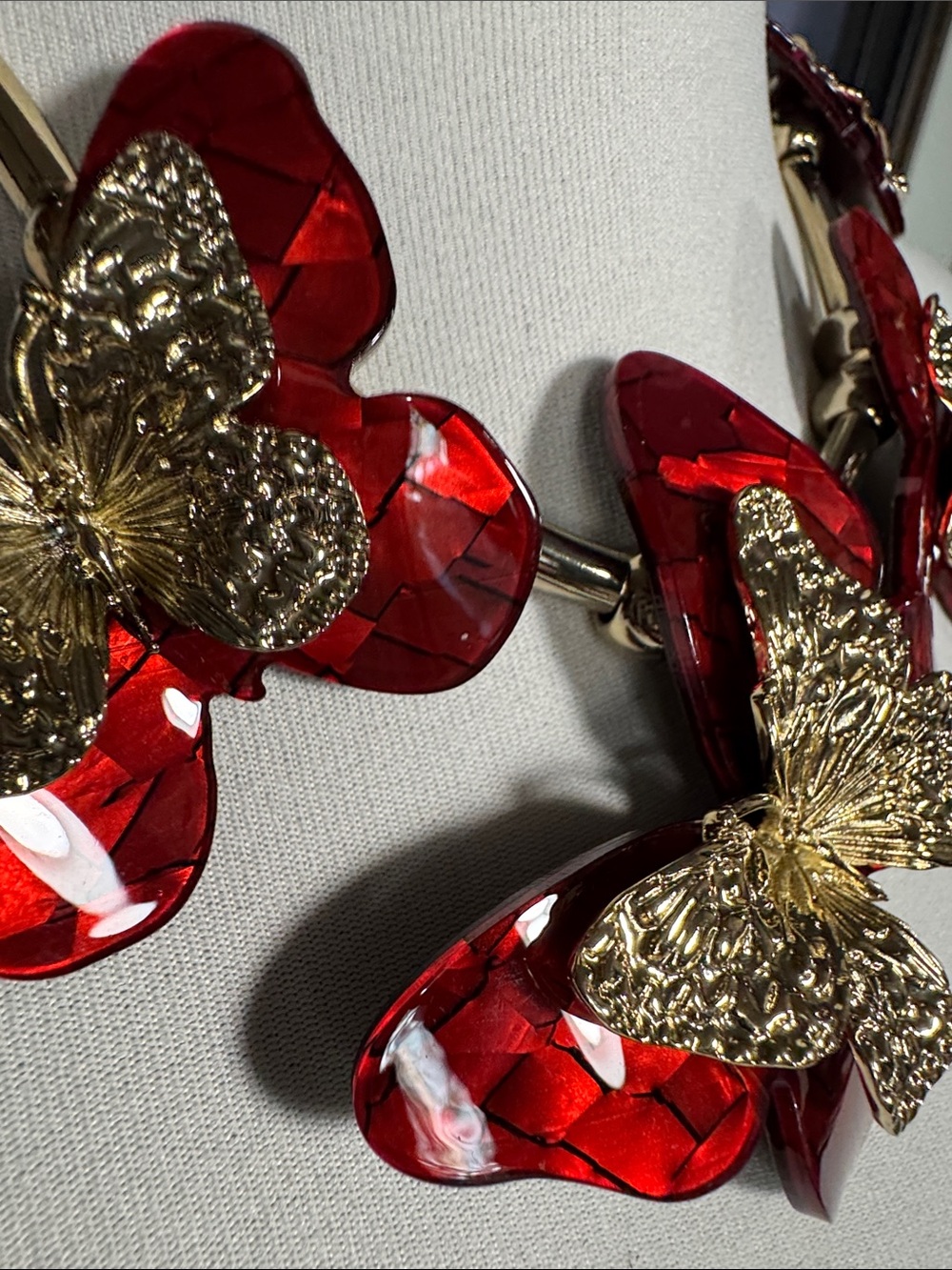 Red Butterfly Statement Necklace - Picture 2 of 3